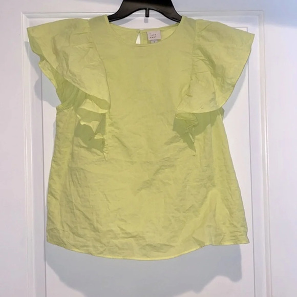 A New Day lime green cotton ruffle top size small - Picture 3 of 8